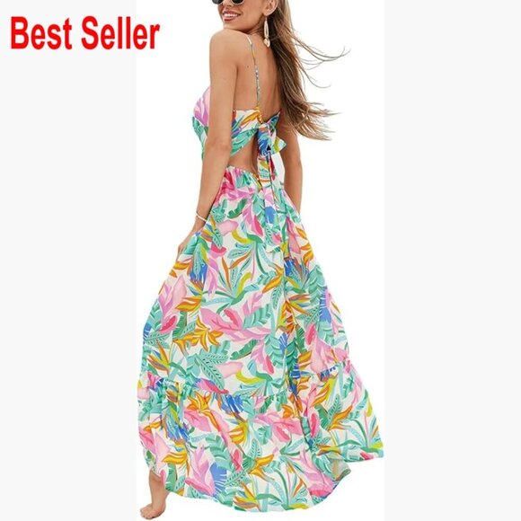 Dresses & Skirts - Maxi Dress with V-Neck, Sleeveless, Self Tie Back, 100% Rayon